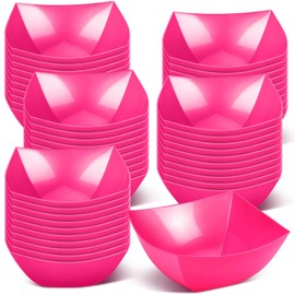 Tanlade 50 Pcs Square Plastic Serving Bowls Disposable Snack Salad Bowl Small Party Candy Bar Containers Taco Bar Serving Dishes for Buffet Chips Fruit(8 oz,Rose Red)