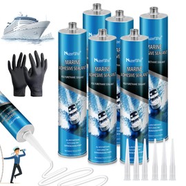 Marine Adhesive Sealant - Professional High Bond Strength for Boats, Hulls, and RV Roof, UV-Resistant, Waterproof, Fast Cure, for Above & Below Waterline - Complete with Gloves & Nozzle（10oz, 6Pack）