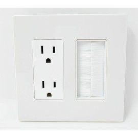 RiteAV - 2 Gang 15A Outlet Mesh-Brush Screwless Decorative Wall Plate White