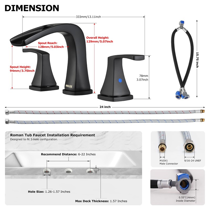 PARLOS 2-Handle Widespread Waterfall Roman Bathtub Faucet Tub Filler with