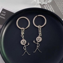 2PCS Matching Couples Keychain Friendship Keychain Love Lock Key,Long Distance Promise Keychain for Best Friends Bff Couples Valentine's Day, Suitable For Daily Use - Color: Stickman Middle Finger