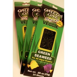 Omega One Super Veggie Green Seaweed for All Algae Grazers.8 oz, 23 g, 24 Sheets, 3 Pack