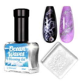 U-Shinein Blooming Gel Nail Polish, Marble Effect Nail Polish, Silver Watercolor Ink Wave Nail Gel with Magical Diffusion Effect for Creating Lace Pattern Nail Art Soak of UV/LED 12ml