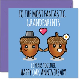 Stuff4 Cute Oak Anniversary Card for Grandparents - 80 Years Together - Happy 80th Wedding Anniversary Cards for Grandpa Grandma Nanny, 5.7 x 5.7 Inch Greeting Cards for Eightieth Anniversaries
