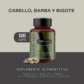 Men Caps para Crecimiento de Cabello, Barba y Bigote | Multivitamínico con Colágeno Hidrolizado, Biotina, Queratina y Vitamina E | 120 Cápsulas para 1