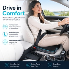 Memory Foam Car Seat Cushion for Driving – Wedge Height Booster with 4D Mesh Comfort Support