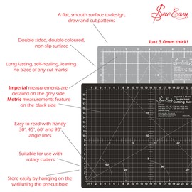 Sew Easy Cutting Mat – 30 x 20cm Self-Healing Cutter Double Sided Imperial & Metric for Quilting Sewing Patchwork Dressmaking – Black & Grey