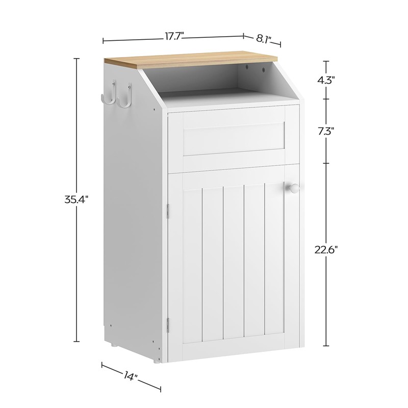 YATINEY Trash Cabinet, Freestanding Trash Can Cabinet, Wooden Recycling with