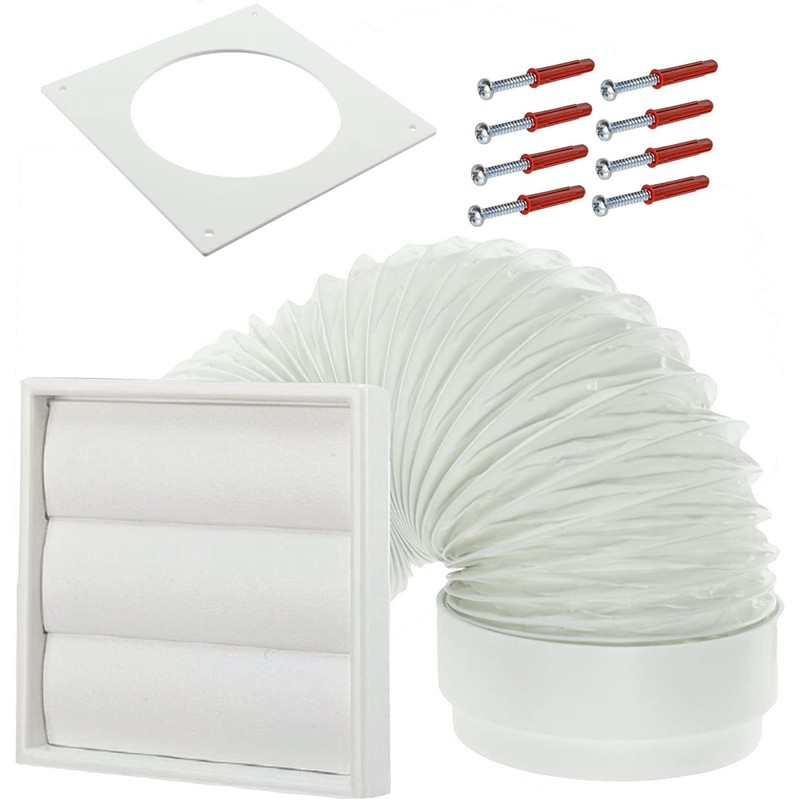 SPARES2GO Universal Exterior Wall Tumble Dryer Venting Kit (White, 4"