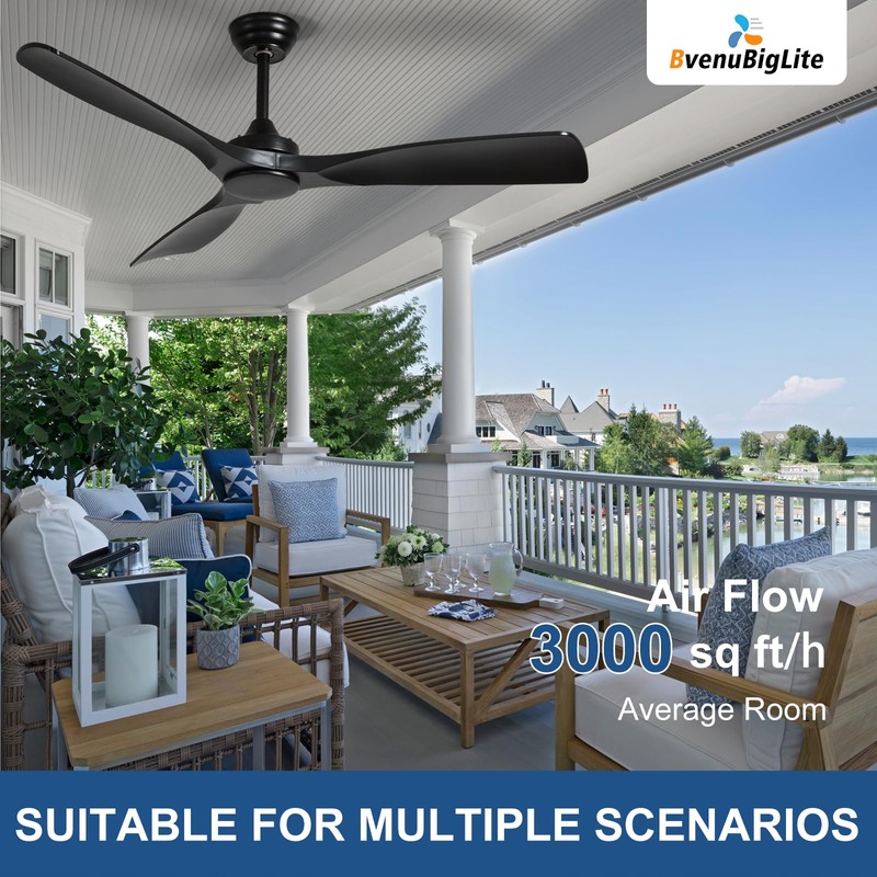 BvenuBigLite Ceiling Fan Without Light: 52 Inch Outdoor Fan for