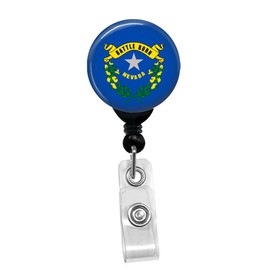 Nevada State Flag Retractable Badge Reel - ID Card Name Tag Custom Badge Holder (Black Badge Reel Belt Clip)