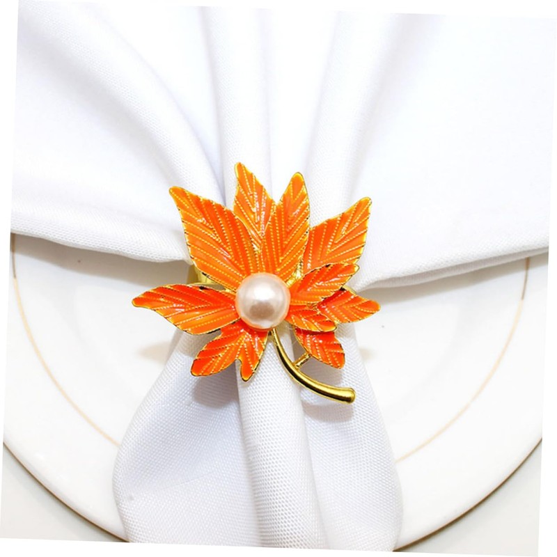 IWOWHERO 4pcs Metal Napkin Maple Leaf Design for Thanksgiving Table