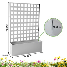 Metal Planter Box with Trellis, Raised Garden Bed with Trellis, 71"x47"x12" Planter Box with Privacy Screen and Drainage Holes for Climbing Plants, Flower, Privacy Planters for Patio, White