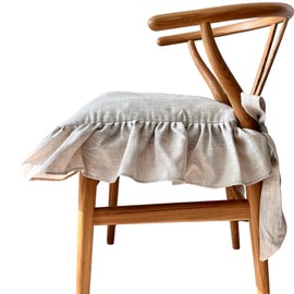 cozymomdeco Korean Made Chair Pad 18'x18' Slipcover Chair Cushion Cover Ties with Ruffle Farmhouse Decor Covers Only, Gift for Mom (Solid Beige)