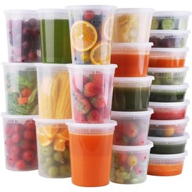 Deli Containers with Lids 48 Sets- Disposable Soup Containers with Lids 8oz, 16oz, 32oz - Plastic Containers with Lids,  Containers with Leakproof, /Microwave/Freezer/Dishwasher Safe
