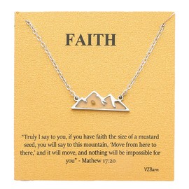 VZBarn Dainty Stainless Steel Faith Necklace for Women Tiny Move Mountains Charm Choker Christian Jewelry Gift Silver