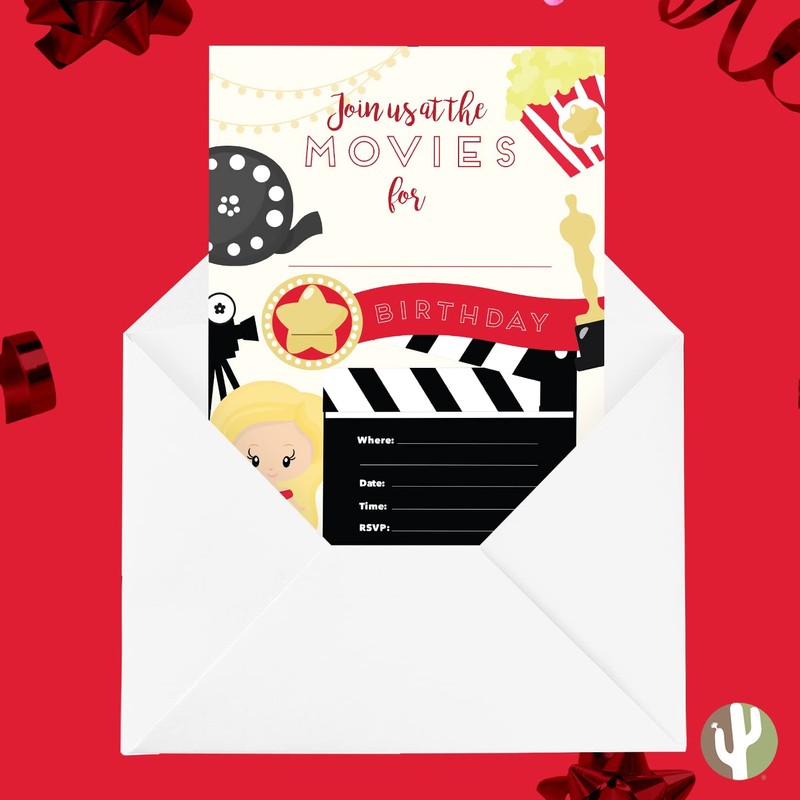 Desert Cactus Movies Happy Birthday Invitations Kids Party Invite Cards