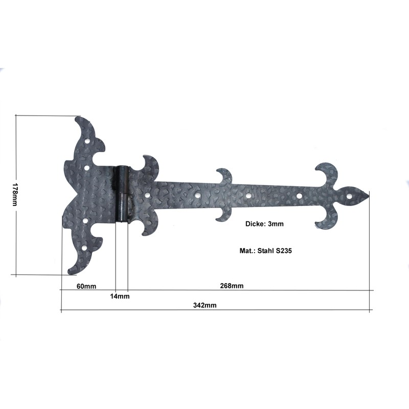 UHRIG Shutter Hinge 34 cm Long, DIN Left, Wrought Iron