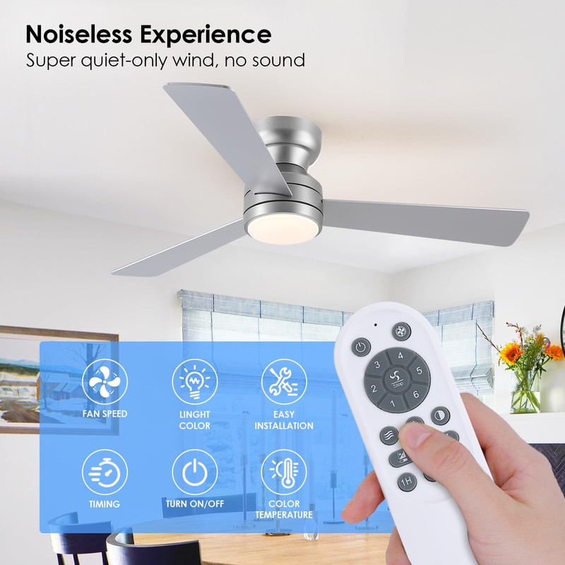 Asyko Ceiling Fans with Lights,46" Low Profile Ceiling Fan with