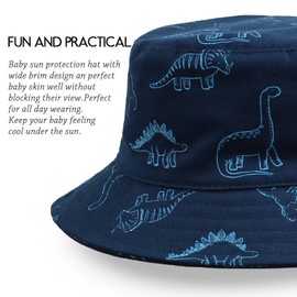 XIAOHAWANG Baby Boy Sun Hat Infant Toddler Dinosaur Bucket Hats Summer Baby Boys Beach Caps (Navy Dinosaur, 48cm(6-12M))