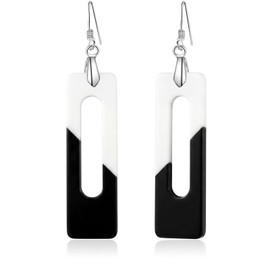 Fiklon Black White Rectangle Dangle Earrings for Women