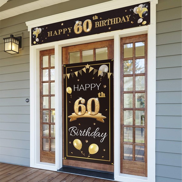 PAKBOOM Happy 60th Birthday Door Cover Porch Banner Sign Set