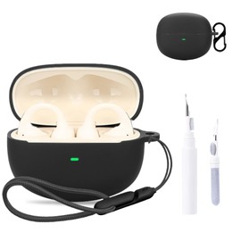 for Baseus Bowie MF1 Case Cover,NOUKAJU Earphone Protective Cover(with Carabiner + Lanyard + Cleaning Pen) Drop-Proof,Shock-Proof,Protective Case for Baseus Bowie MC1 Open Ear Clip-On Earbuds(Black)