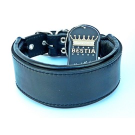 Bestia genuine leather dog collar, Soft padded, Large breeds, cane corso, Rottweiler, Boxer, Bullmastiff, Dogo, Bully, Quality dog collar, 100% leather, complete black, M- XXL size, 2.5 inch wide