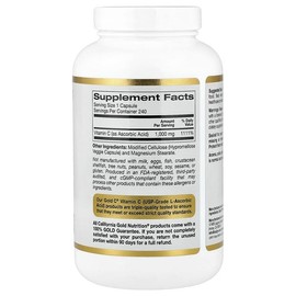 California Gold Nutrition, Gold C®, USP Grade Vitamin C, 1,000mg, Veggie Capsules 240 Tablets / California Gold Nutrition (캘리포니아골드뉴트리션), Gold C®, USP 등급 비타민C, 1,000mg, 베지 캡슐 240정