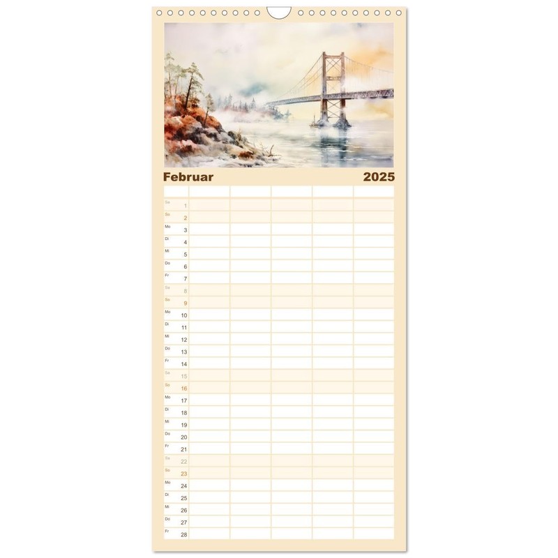 Familienplaner 2025 - Brückenromantik mit 5 Spalten (Wandkalender, 21 cm