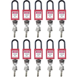 Flylin 10 Sets Safety Lockout Padlock, 38mm Red Lockout with Keys, Nylon Engineered Security Lock Out Kit for Lock Out Tag Out Stations and Devices