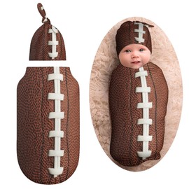 Football Newborn Baby Swaddle Blanket with Beanie Hat Baby Receiving Blanket Soft Baby Sleep Sack Baby Wraps Blankets Gifts for Boys Girls Infant