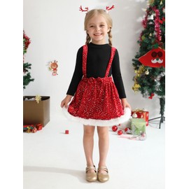 Toddler Baby Girls Christmas Clothes Long Sleeve T Shirts Velvet Sequins Overall Skirt 2-Piece Cotton Outfits