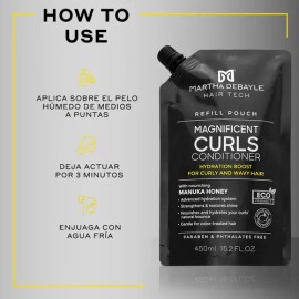 MARTHA DEBYALE HAIR TECH Magnificent Curls Acondicionador Pouch. Chinos, con Miel de Manuka, 450 ml                                                   