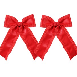 4in Red Ruffle Ribbon Hair Bows Long Tail for Toddler Teens Girls Solid Satin Hair Ribbon Clip Barrettes Alligator Hairpins Kids Valentines New Year Dress Decor Accessories Xmas Gift
