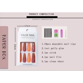 24pc Reusable Cute Long Coffin Glossy Ballerina shaped Press on False Fake nails Stick on nails Blue ombre