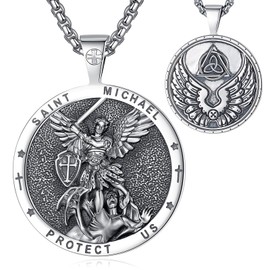 EUDORA S925 Sterling Silver St Saint Michael Necklace for Women Men, St Michael Archangel Pendant Medalla de San Miguel Arcangel Amulet Catholic Christian Jewelry Gifts for Women Mens,24inch+20inch