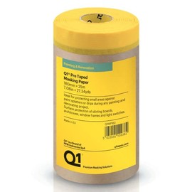 Graff-City Q1 Pre Taped Masking Paper 25m Roll - Multi Size Protective Sheets - Paint Sealing (18cm x 25m)