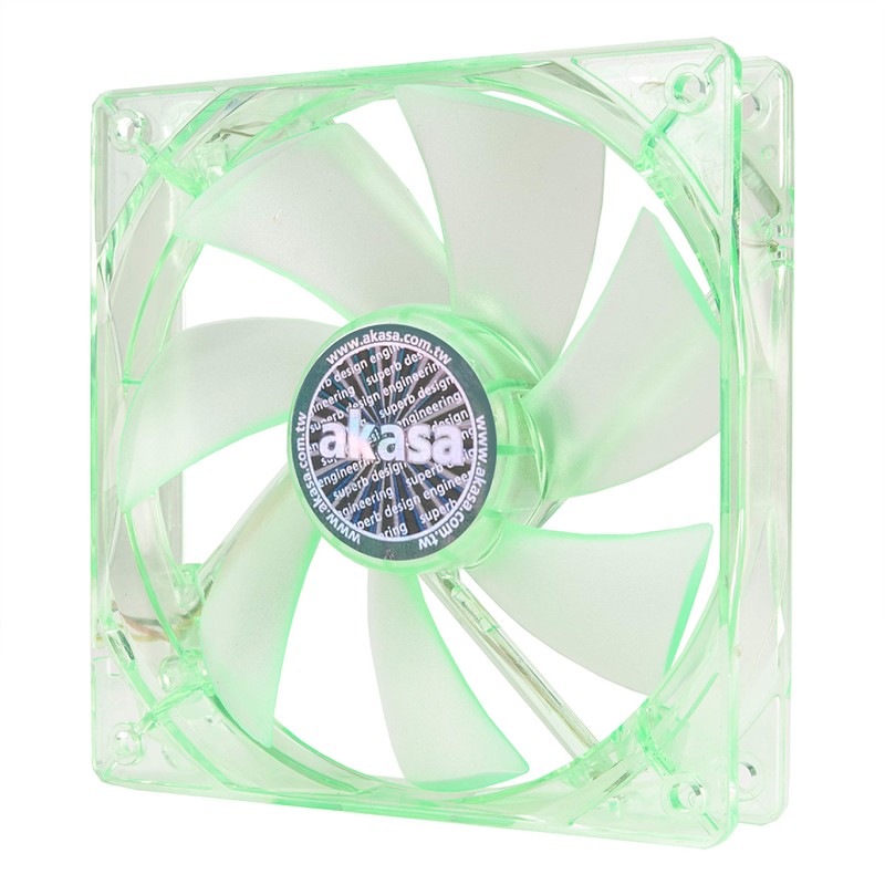 Akasa 120mm Quiet Bright Green Fan | Green LED Case