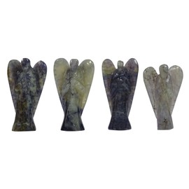 REIKIERA Hand Carved Pocket Crystal Guardian Lolite Angel Healing Reiki Figurines Statue With Gift Box- Choose Size