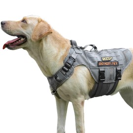 No Pull Dog Harness - Tactical Breathable Mesh Vest for Walking, Hiking, Training - Service Pet Vest for Medium Dogs, Grey