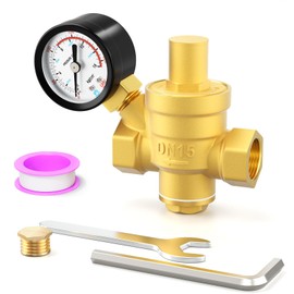 BOGERDACK 1/2 inch Brass Water Pressure Regulator, with 0-220PSI Gauge, DN15 Adjustable Pressure Reducing Valve, for Pipe Fitting, tap water appliances, water purifier