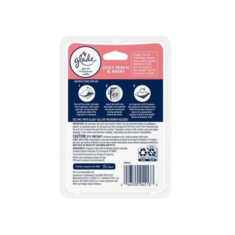 Glade Gel Air Freshener, 2 Count Refills, Juicy Peach &