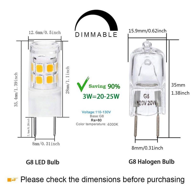 Dimmable G8 LED Bulbs, 20-25W Halogen Equivalent, T4 JCD Type