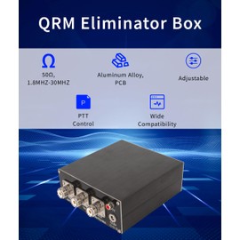 QRM Eliminator Box, 1.8MHz‑30MHz Adjustable X Phase Control Aluminum Alloy Signal Canceller, DC 13.8V 150mA Built in PTT Control Signal Eliminator with Dial and Knob