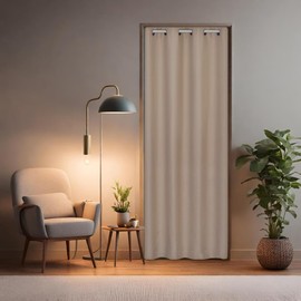 tinycurtains, Door Curtain Beige 200 x 150 cm for All Standard Door Sizes, Thermal Curtain without Rod