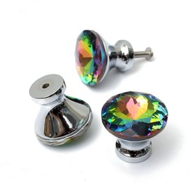 ANJUU 10 Pcs 30mm Silver Plated Base Diamond Shape Crystal Glass Cabinet Knob Drawer Knob Pull Handle Used for Kitchen, Dresser, Door, Cupboard (Multicolor)