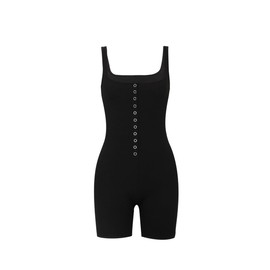 KOEMCY Jumpsuit Women's Sexy Sleeveless Button Down Romper Overalls One Piece Seamless One-Piece Stretch Bodycon Casual Yoga Romper, black