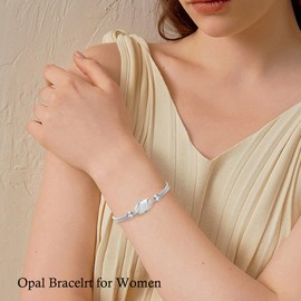 HPQQ Opal Bangle Bracelet for Women 925 Sterling Silver White Opal Bracelet Adjustable Bangle Jewelry Anniversary Birthday Christmas Gifts for Women Her Wife Mom