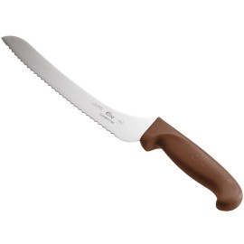 Choice 9" Offset Serrated Edge Bread Knife with Brown Handle - 9" Offset Serrated Edge Bread Knife